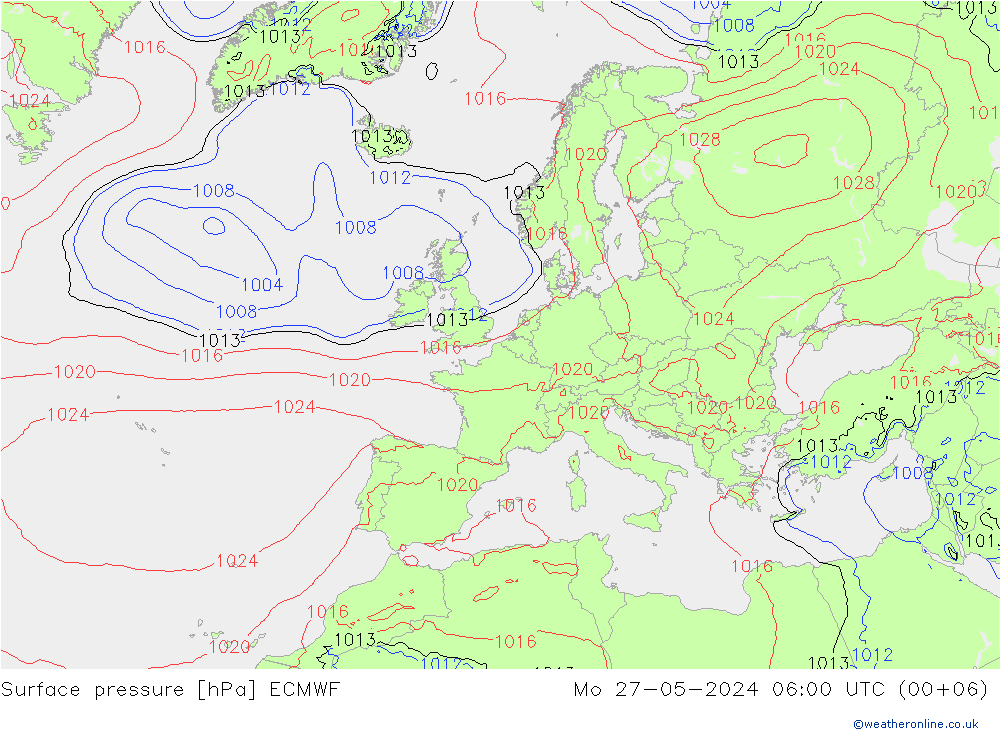 Presión superficial ECMWF lun 27.05.2024 06 UTC