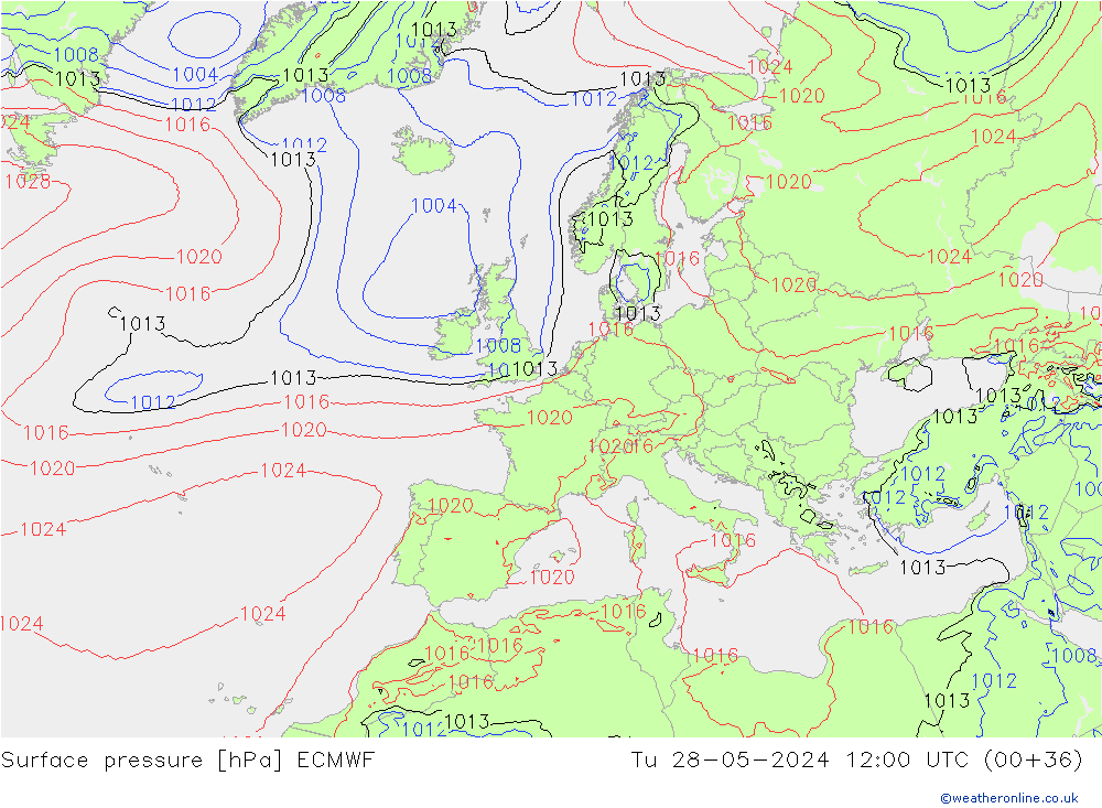 Bodendruck ECMWF Di 28.05.2024 12 UTC