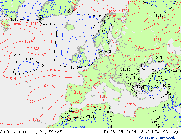 Presión superficial ECMWF mar 28.05.2024 18 UTC