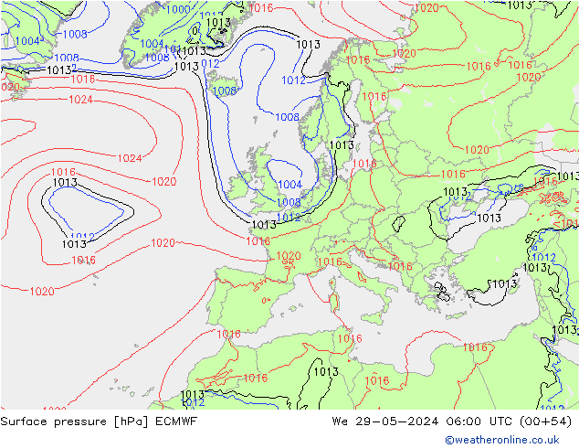 Surface pressure ECMWF We 29.05.2024 06 UTC