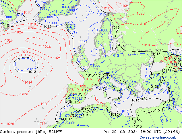 Luchtdruk (Grond) ECMWF wo 29.05.2024 18 UTC