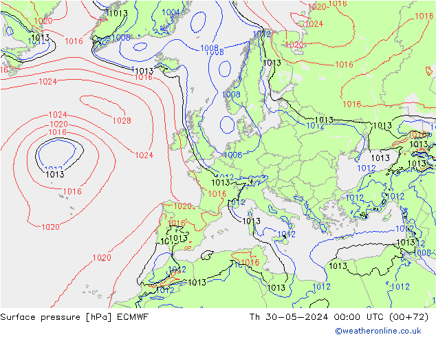 Surface pressure ECMWF Th 30.05.2024 00 UTC