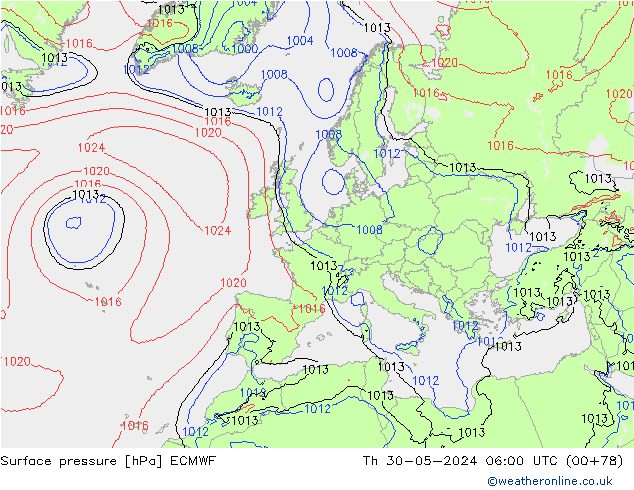 Surface pressure ECMWF Th 30.05.2024 06 UTC