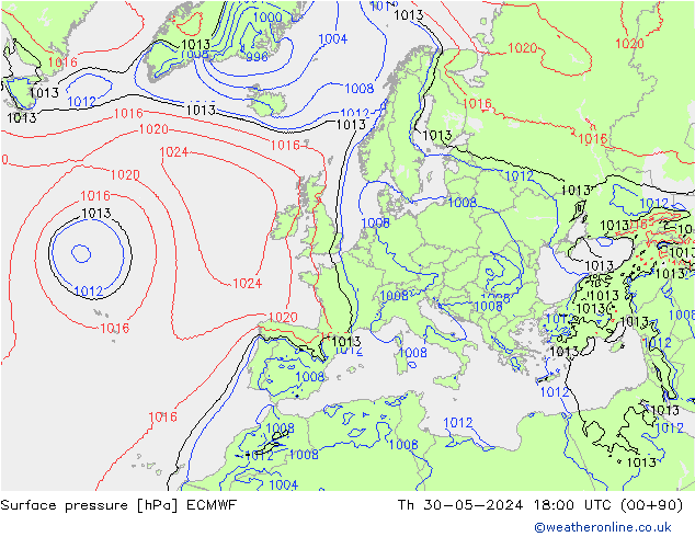 Luchtdruk (Grond) ECMWF do 30.05.2024 18 UTC