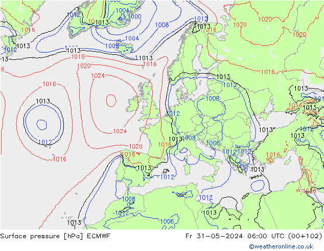 Surface pressure ECMWF Fr 31.05.2024 06 UTC