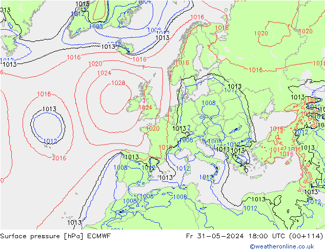 Surface pressure ECMWF Fr 31.05.2024 18 UTC