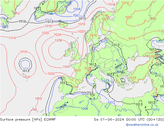 Surface pressure ECMWF Sa 01.06.2024 00 UTC