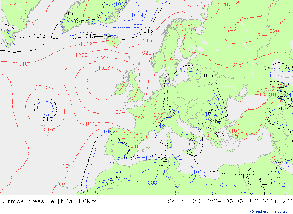 Bodendruck ECMWF Sa 01.06.2024 00 UTC