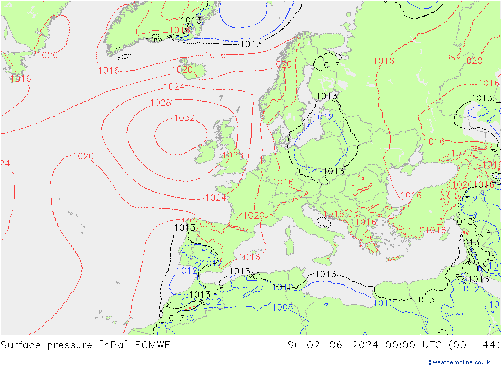 Luchtdruk (Grond) ECMWF zo 02.06.2024 00 UTC