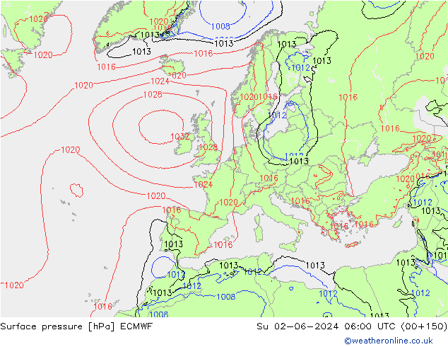 Yer basıncı ECMWF Paz 02.06.2024 06 UTC