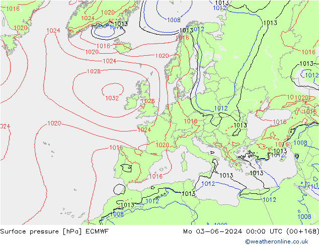 Presión superficial ECMWF lun 03.06.2024 00 UTC