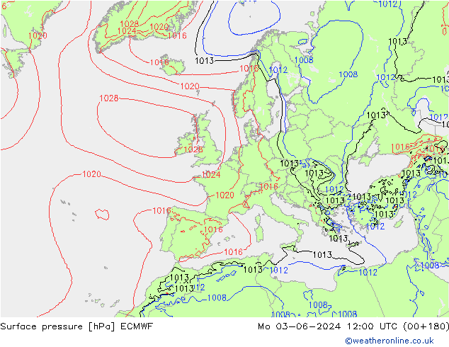 Pressione al suolo ECMWF lun 03.06.2024 12 UTC