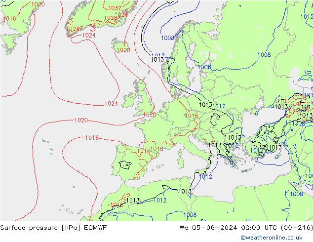 Pressione al suolo ECMWF mer 05.06.2024 00 UTC