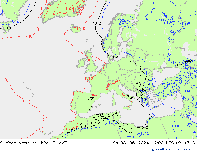 Bodendruck ECMWF Sa 08.06.2024 12 UTC