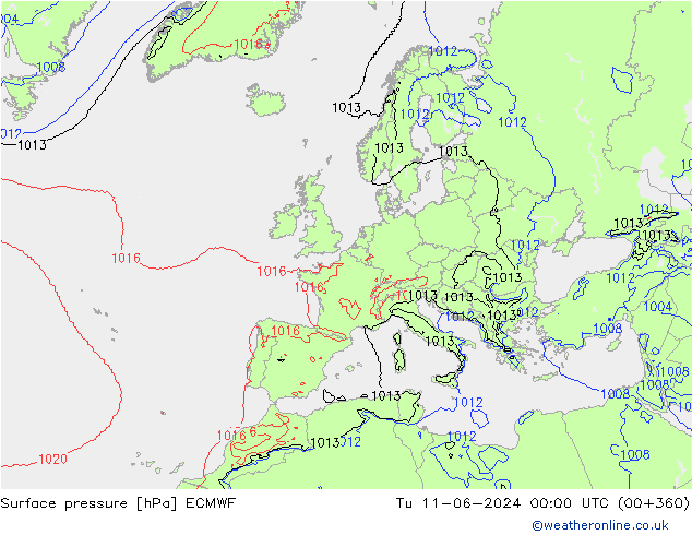 Presión superficial ECMWF mar 11.06.2024 00 UTC