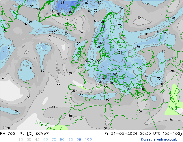 RH 700 hPa ECMWF pt. 31.05.2024 06 UTC