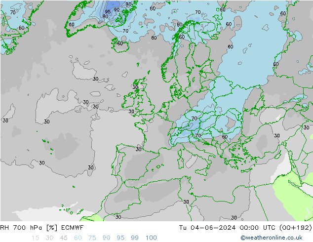 RH 700 hPa ECMWF Di 04.06.2024 00 UTC