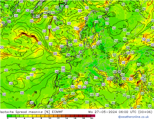 Isotachs Spread ECMWF lun 27.05.2024 06 UTC