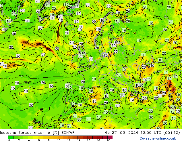 Isotachs Spread ECMWF 星期一 27.05.2024 12 UTC