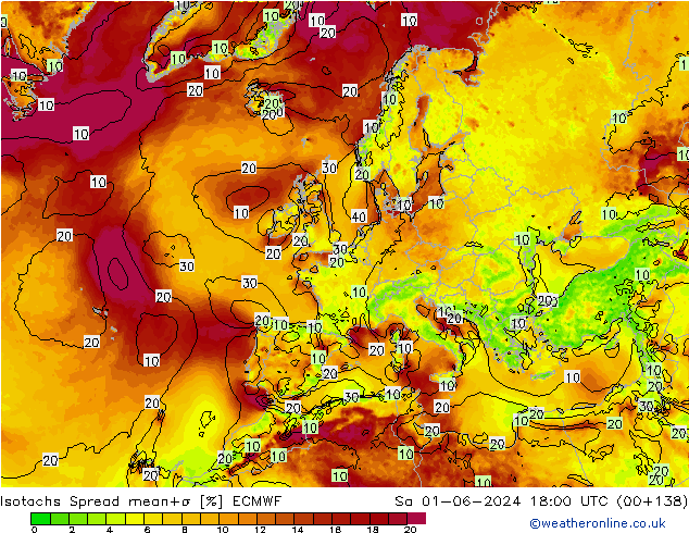 Isotachen Spread ECMWF Sa 01.06.2024 18 UTC