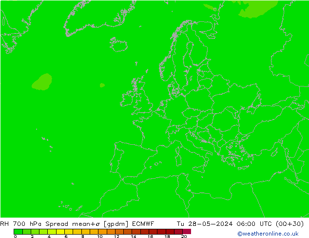 RV 700 hPa Spread ECMWF di 28.05.2024 06 UTC