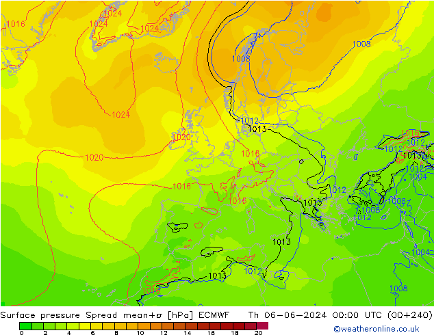 Bodendruck Spread ECMWF Do 06.06.2024 00 UTC