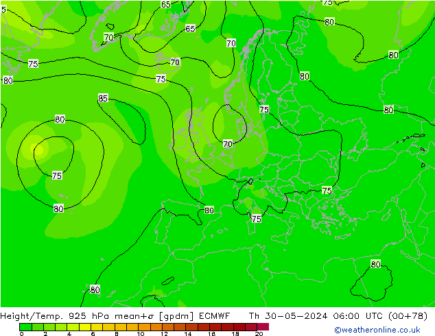 Height/Temp. 925 hPa ECMWF czw. 30.05.2024 06 UTC