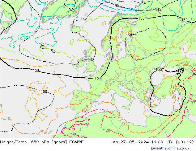 Height/Temp. 850 hPa ECMWF Mo 27.05.2024 12 UTC
