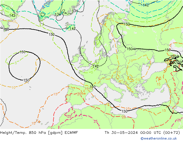 Height/Temp. 850 hPa ECMWF Čt 30.05.2024 00 UTC