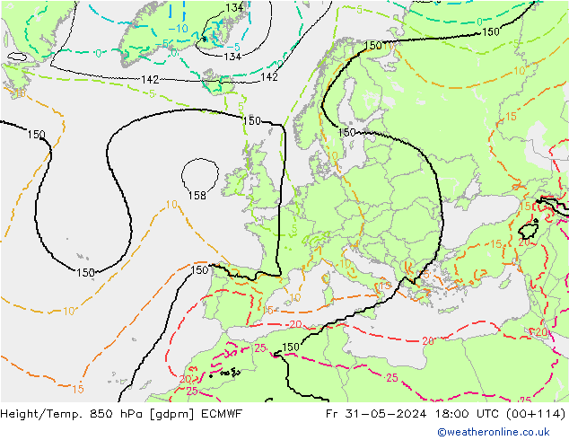 Height/Temp. 850 гПа ECMWF пт 31.05.2024 18 UTC