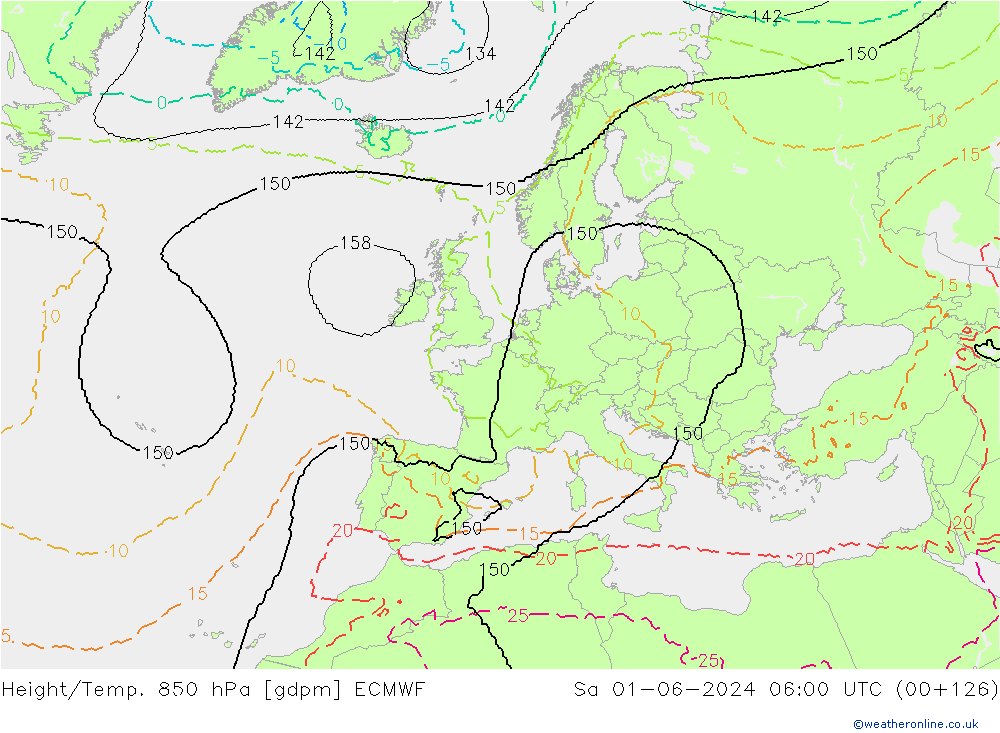 Height/Temp. 850 hPa ECMWF So 01.06.2024 06 UTC