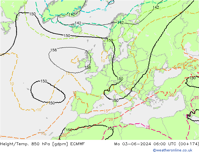 Height/Temp. 850 hPa ECMWF Mo 03.06.2024 06 UTC