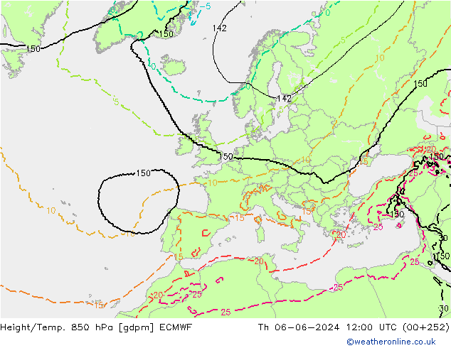 Height/Temp. 850 hPa ECMWF Th 06.06.2024 12 UTC