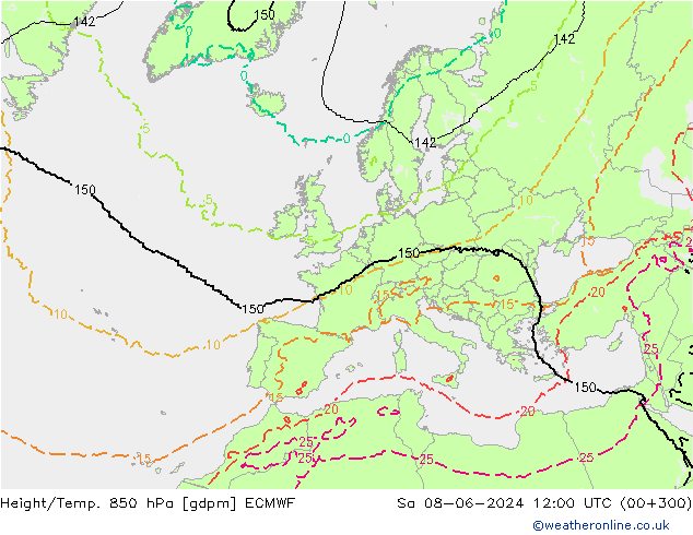 Height/Temp. 850 hPa ECMWF Sa 08.06.2024 12 UTC