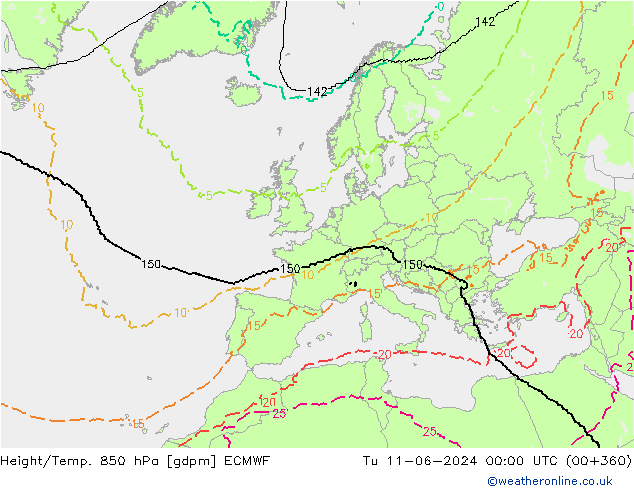 Height/Temp. 850 hPa ECMWF Tu 11.06.2024 00 UTC