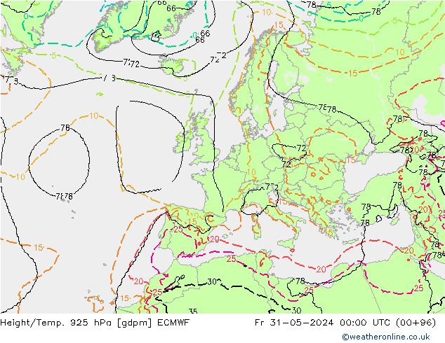 Height/Temp. 925 гПа ECMWF пт 31.05.2024 00 UTC