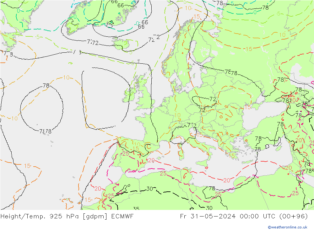 Height/Temp. 925 гПа ECMWF пт 31.05.2024 00 UTC