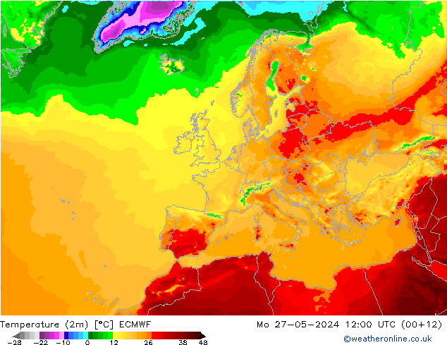 Temperature (2m) ECMWF Mo 27.05.2024 12 UTC