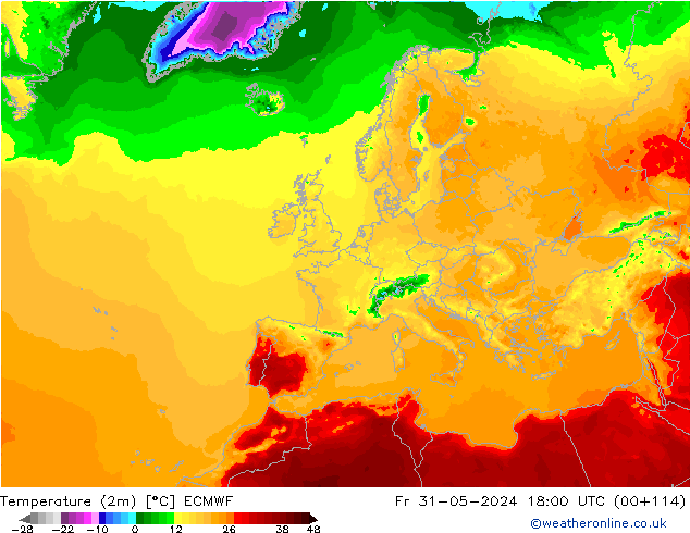 Temperatura (2m) ECMWF ven 31.05.2024 18 UTC