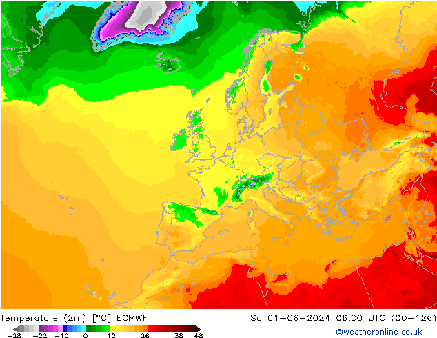 Temperaturkarte (2m) ECMWF Sa 01.06.2024 06 UTC