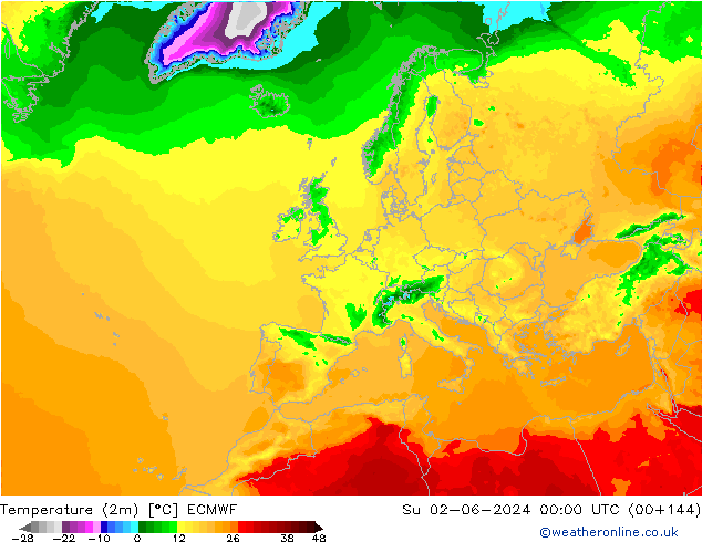 Temperatura (2m) ECMWF dom 02.06.2024 00 UTC