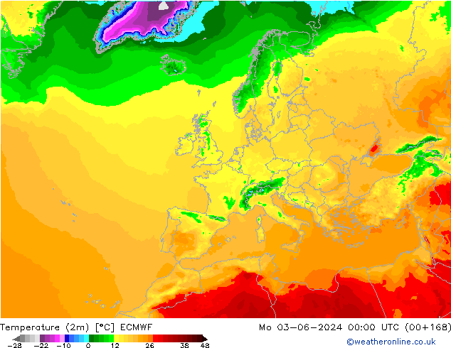 Temperatura (2m) ECMWF lun 03.06.2024 00 UTC