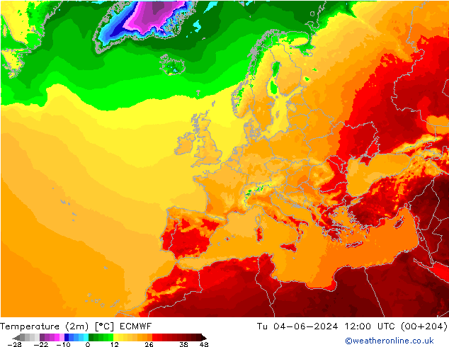 Temperatura (2m) ECMWF mar 04.06.2024 12 UTC