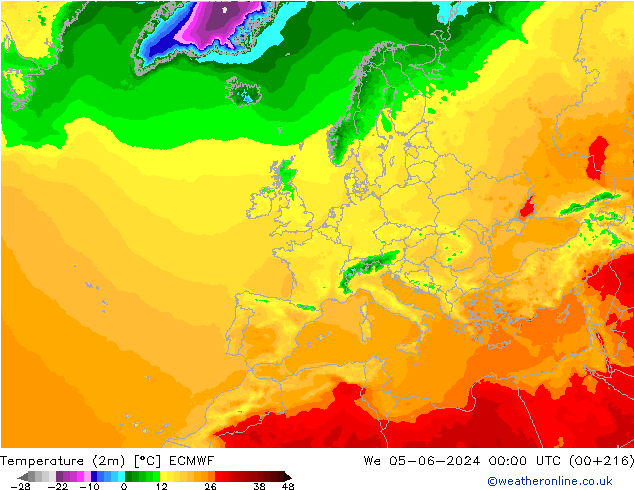 Temperaturkarte (2m) ECMWF Mi 05.06.2024 00 UTC