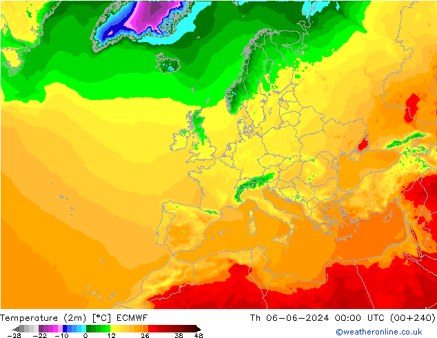 Temperatura (2m) ECMWF Qui 06.06.2024 00 UTC