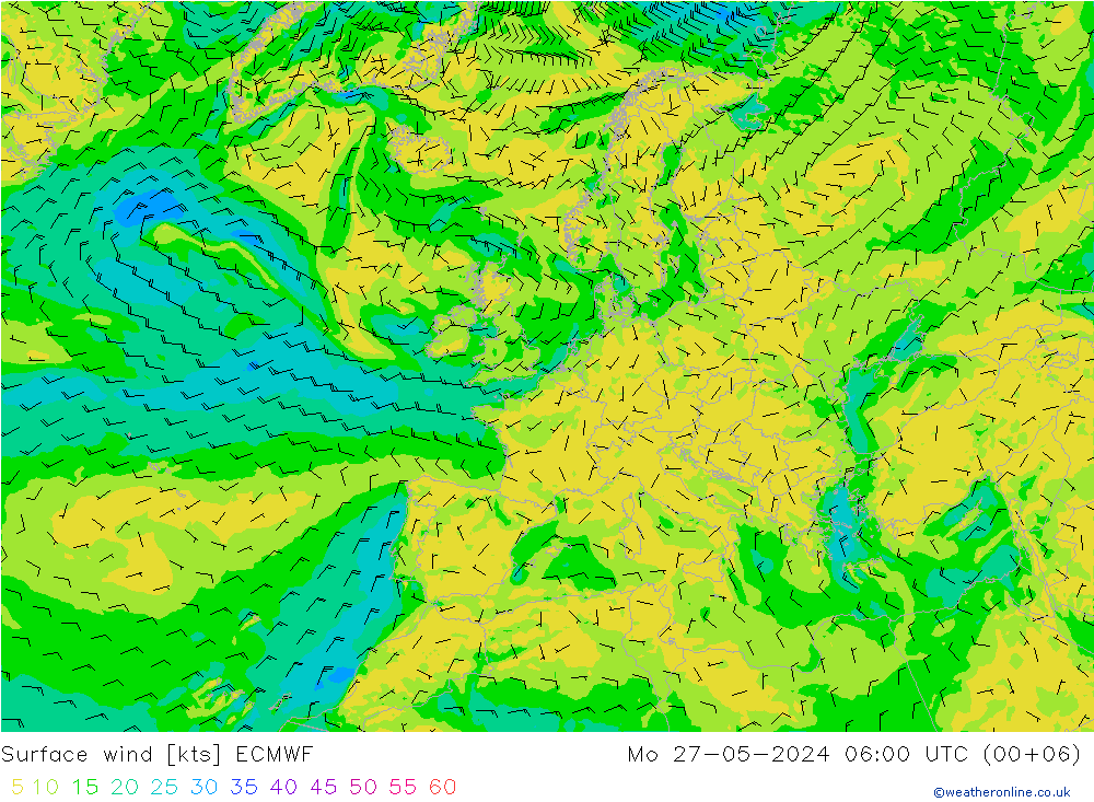 Viento 10 m ECMWF lun 27.05.2024 06 UTC