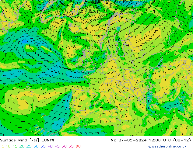 Rüzgar 10 m ECMWF Pzt 27.05.2024 12 UTC