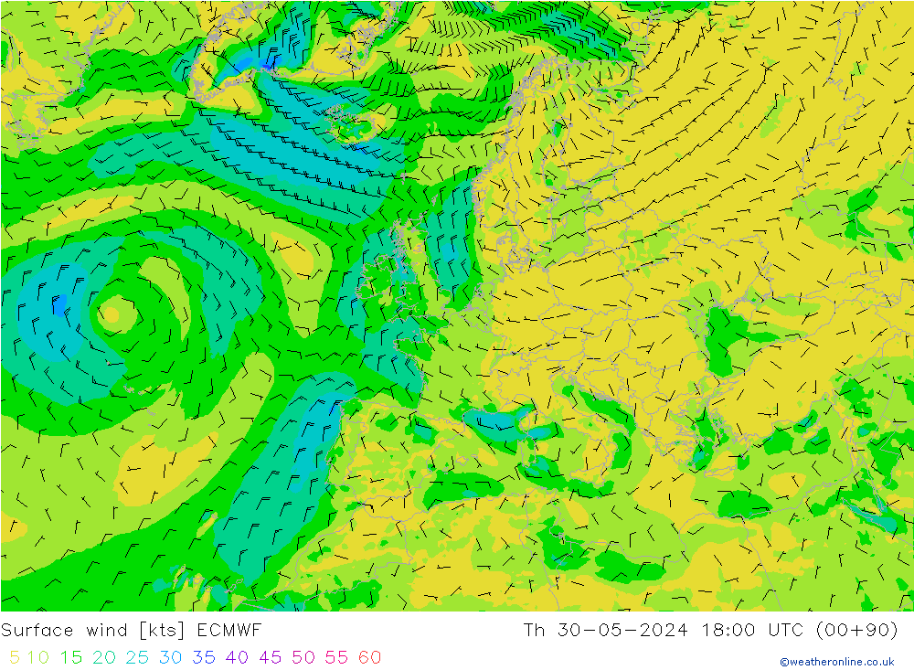 Rüzgar 10 m ECMWF Per 30.05.2024 18 UTC