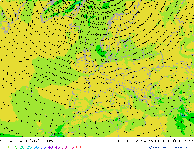 Vento 10 m ECMWF Qui 06.06.2024 12 UTC