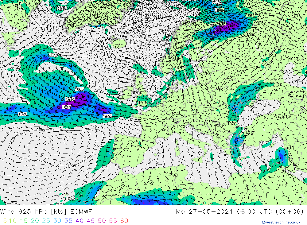 Wind 925 hPa ECMWF Mo 27.05.2024 06 UTC